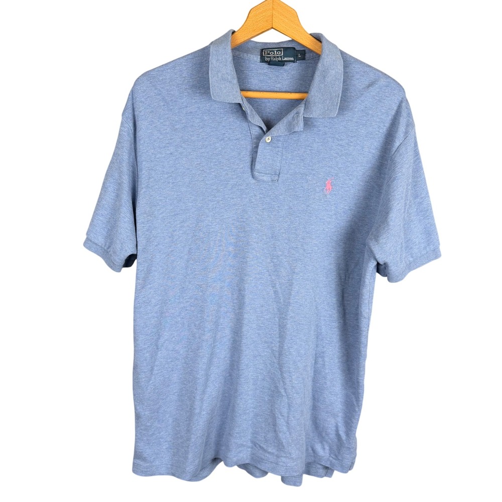 Polo Ralph Lauren Mens Large Blue Heathered Short Sleeve Pony Logo Polo Shirt